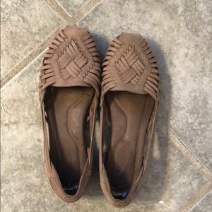 Taupe moccasin style flat